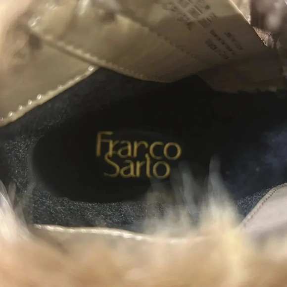Franco Sarto Crystal Water Resistant Faux Fur Trim Ankle Boots Sz 8.5 Sandstone - Picture 11 of 12